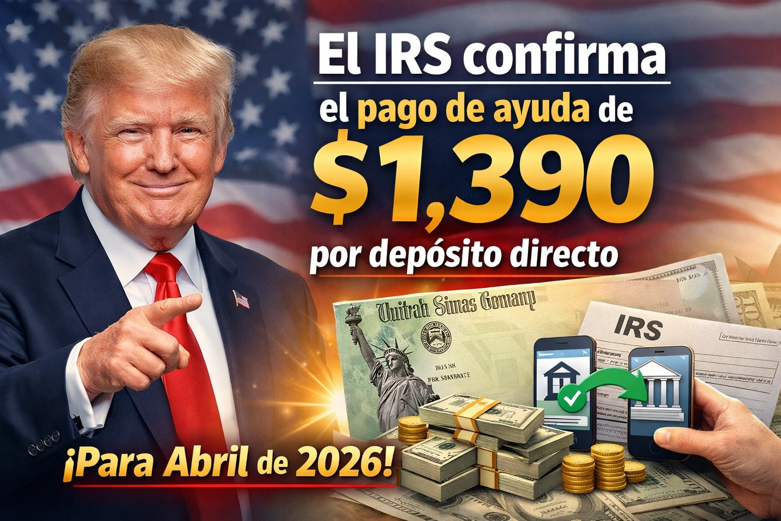 El IRS confirma el pago de ayuda por depósito directo de $1,390 para